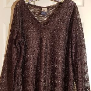 Brown shimmer crochet shirt